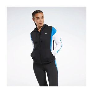 Reebok Womens Full Zip Logo Hoodie Sweatshirt, black, S